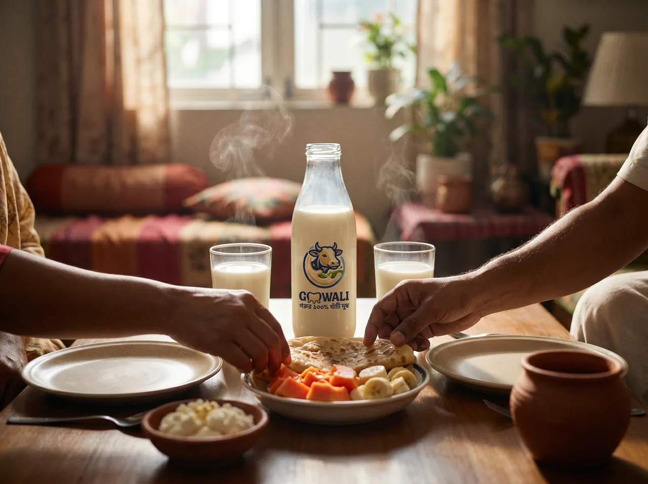 A Bangladeshi family breakfast with GOOWALI milk