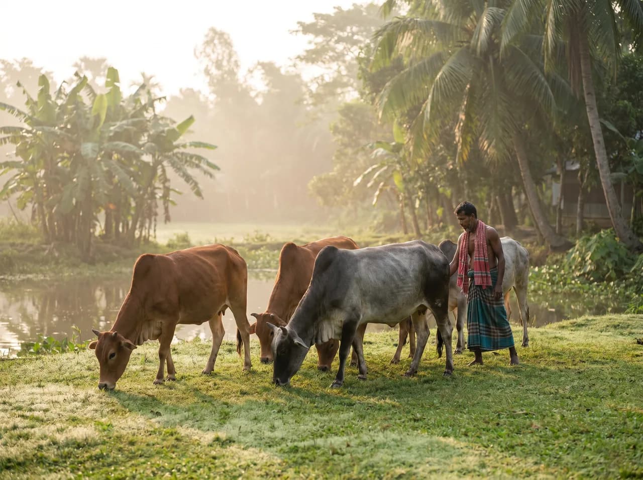Indigenous desi cows on open pasture