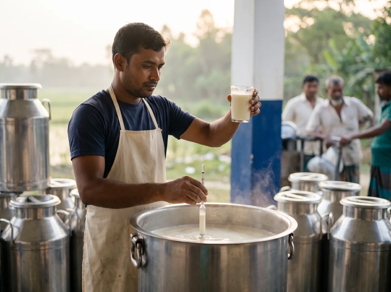 Fresh milk quality being tested