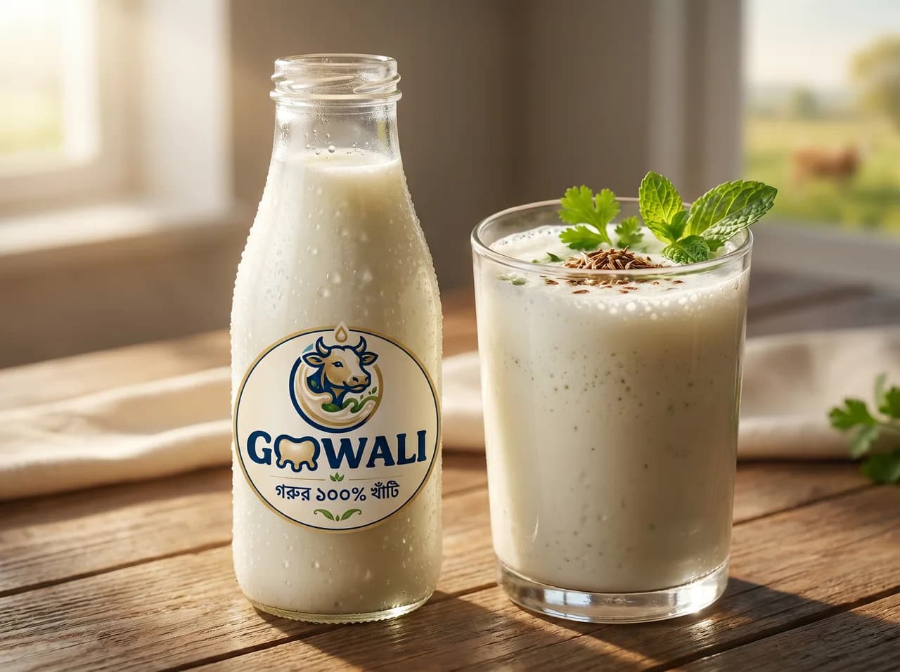GOOWALI matha (spiced buttermilk) bottle and glass
